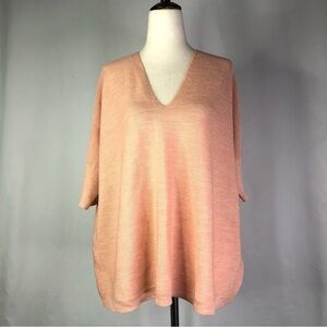 Eileen Fisher sweater short sleeve v-neck pink lightweight 100% merino wool M